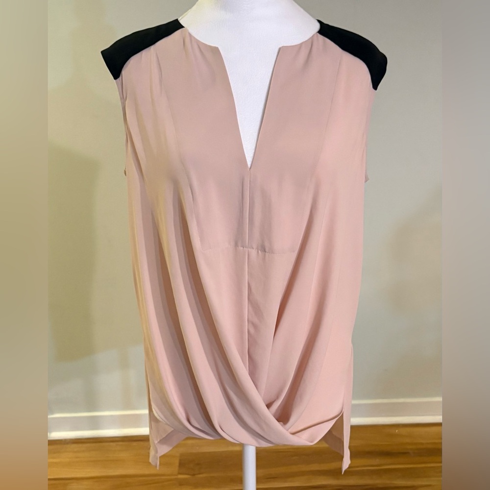 Y2K BCBGMaxAzria Gisele Drape Front Blush Pink and Black Sleeveless Top, Size S